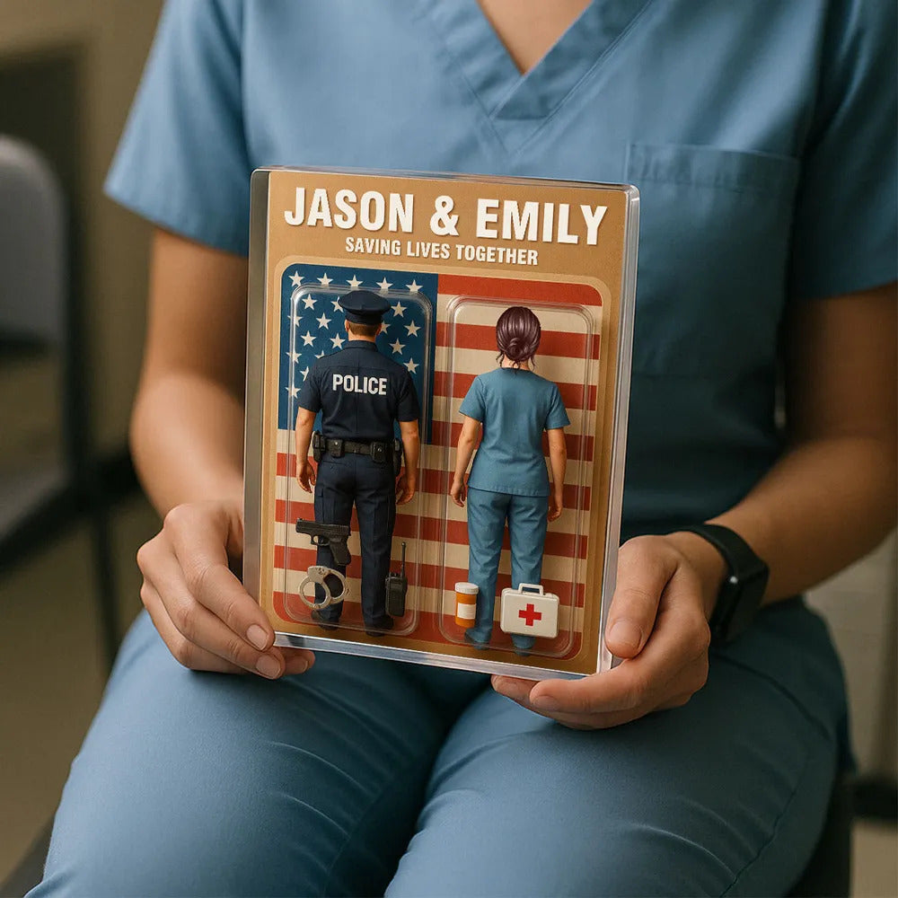 You & Me We Got This Police & Nurse Couple Toy Box Figures Style Personalized Acrylic Block Plaque