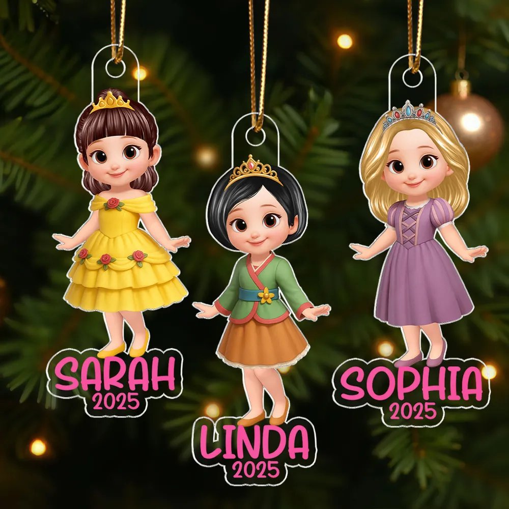 Princess Personalized Acrylic Ornament, Christmas Gift for Kid Girls