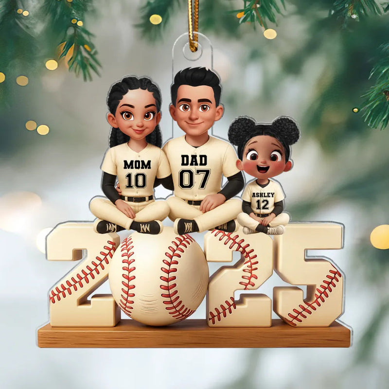 Baseball Family Sitting 2025 Personalized Acrylic Ornament, Christmas Gift for Husband, Wife, Kids