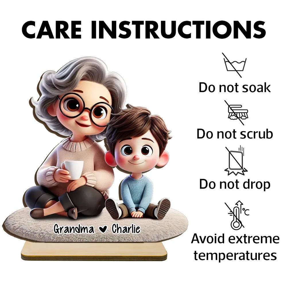 Happy Grandma & Grandkid 3D Personalized Standing Wooden Plaque, Perfect 2025 Mother's Day Gift For Mom, For Grandma