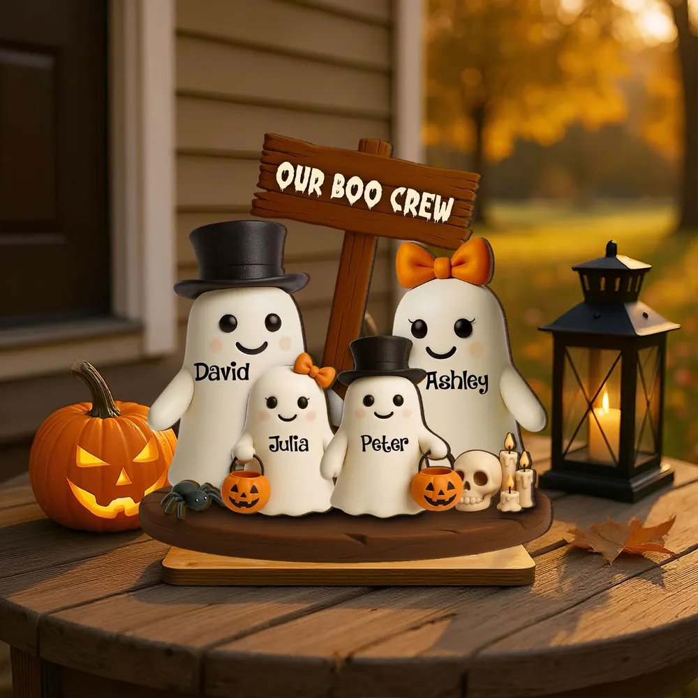 Our Boo Crew Halloween Family 3D Effect Personalized Standing Wooden Plaque