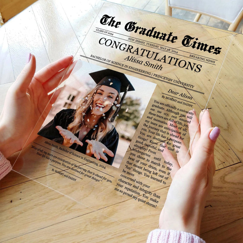 Personalized Newspaper Graduation Celebration Acrylic Photo Plaque, Graduation Keepsake Gift For Friends, Family