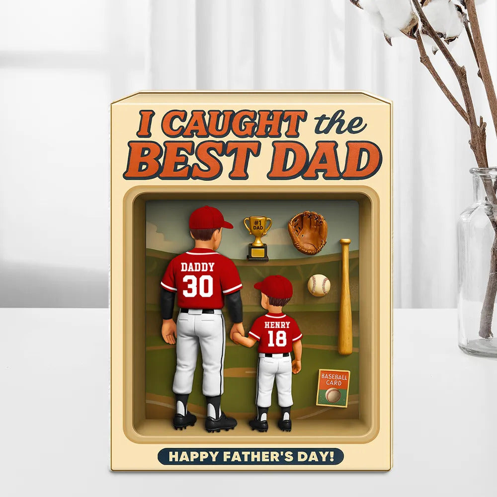 Baseball Dad And Kids, Custom Action Figure, Personalized Toy Box Acrylic Block, Father's Day gift
