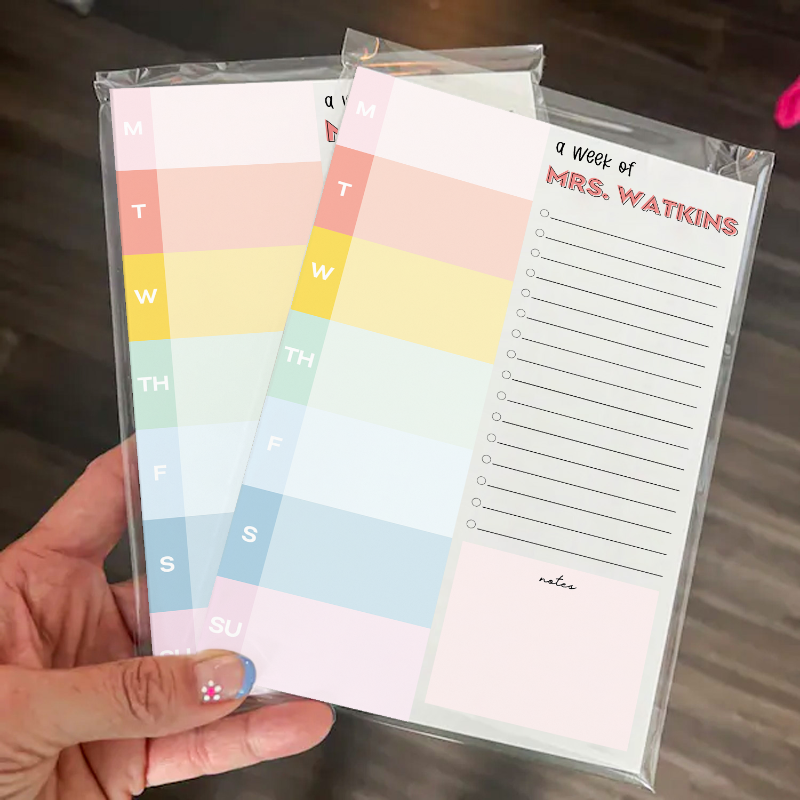 Personalized Teacher Colorful Scallop Weekly Planner Notepad , To-Do List Organizer, End Of School Year Gift For Teacher, Cute Teacher Appreciation Gift, Office Essential