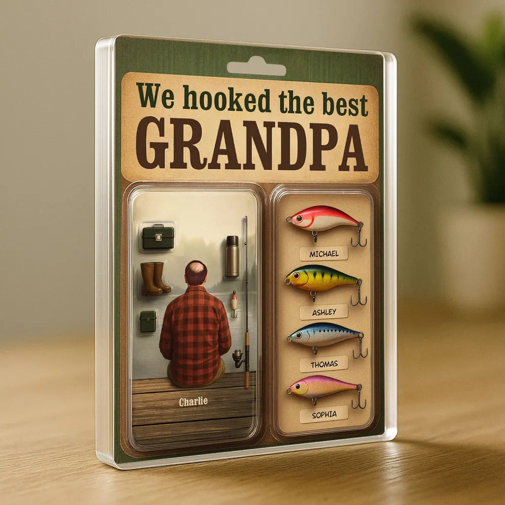 We Hooked The Best Dad Grandpa Man Realistic Figure Style Personalized Acrylic Block Plaque