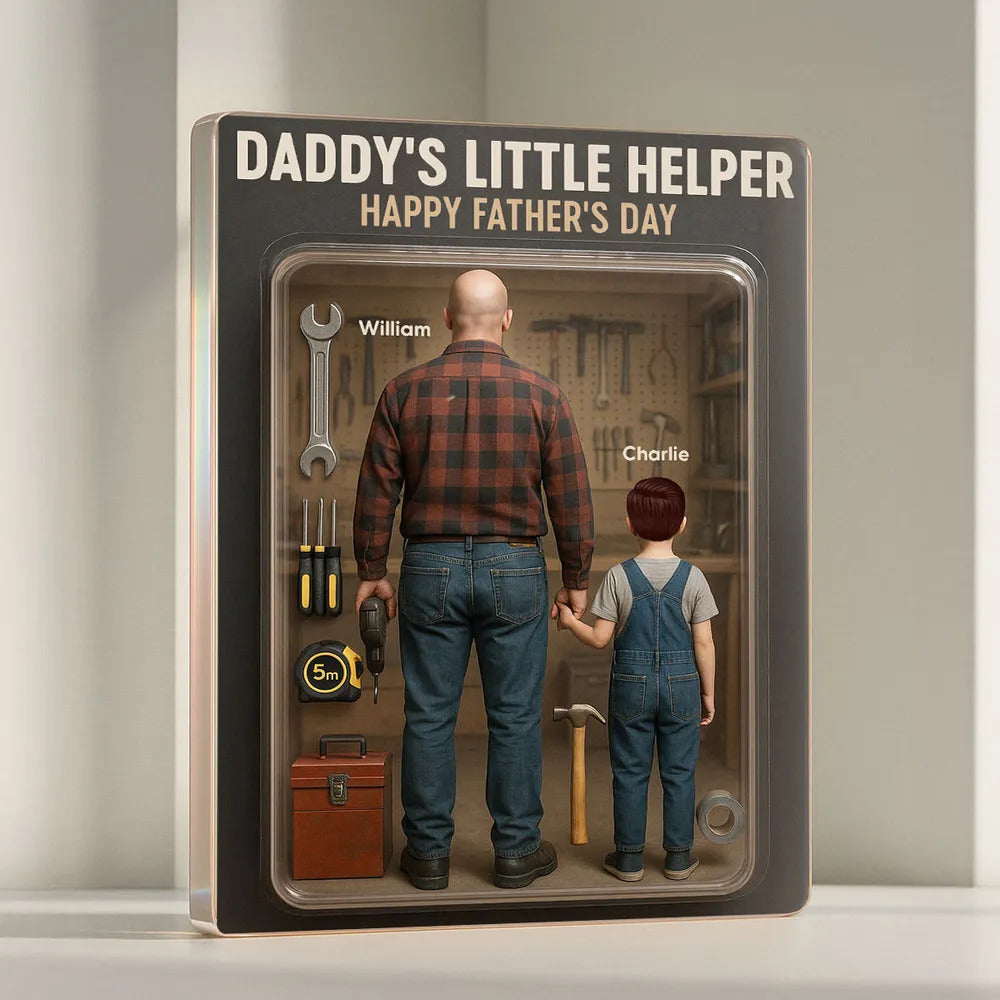 3D Effect Action Figure Daddy's Little Helper Personalized Rectangle Acrylic Block, Gift For Dad
