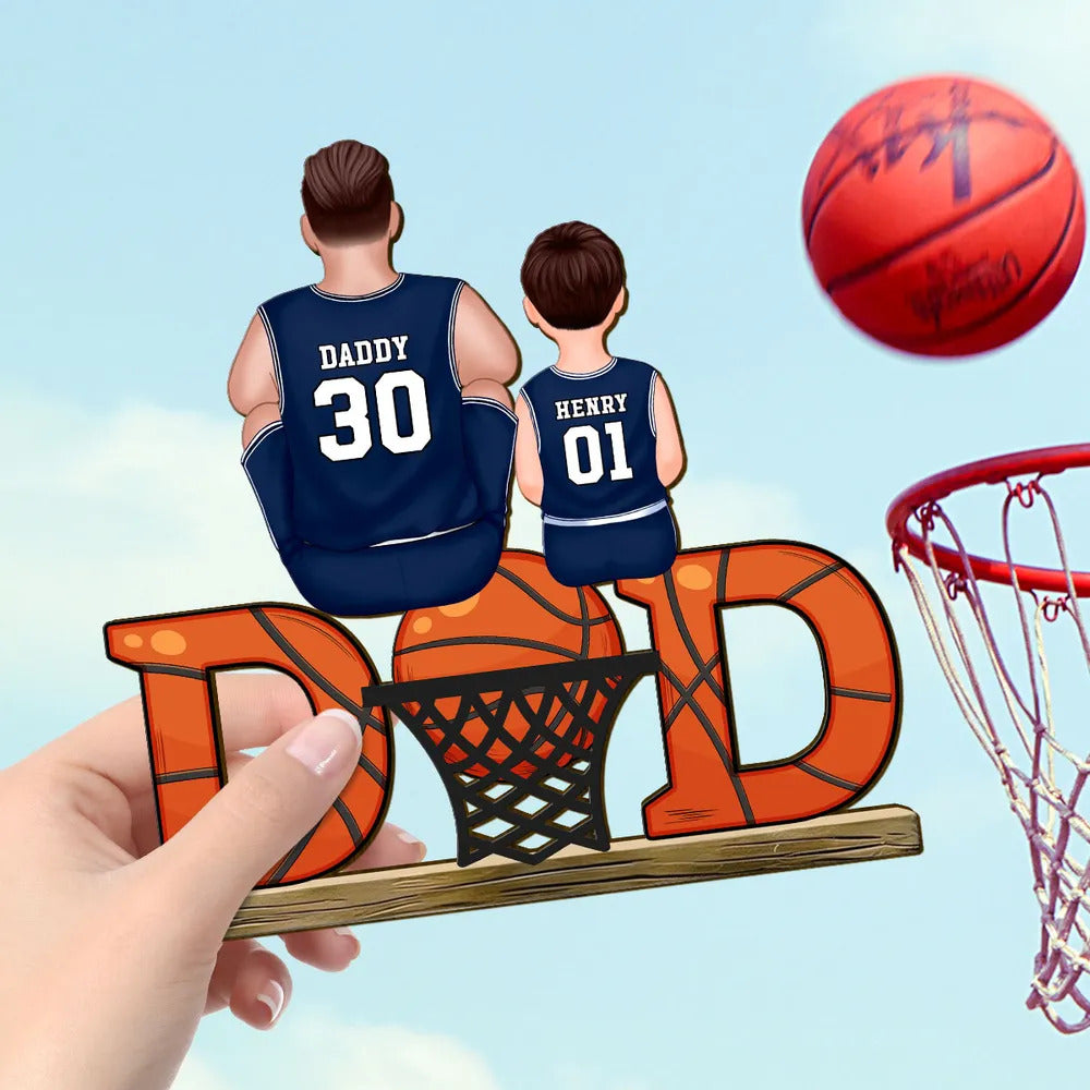 Basketball Dad & Kids Personalized Standing Wooden Plaque, Father’s Day, Gift for Dads