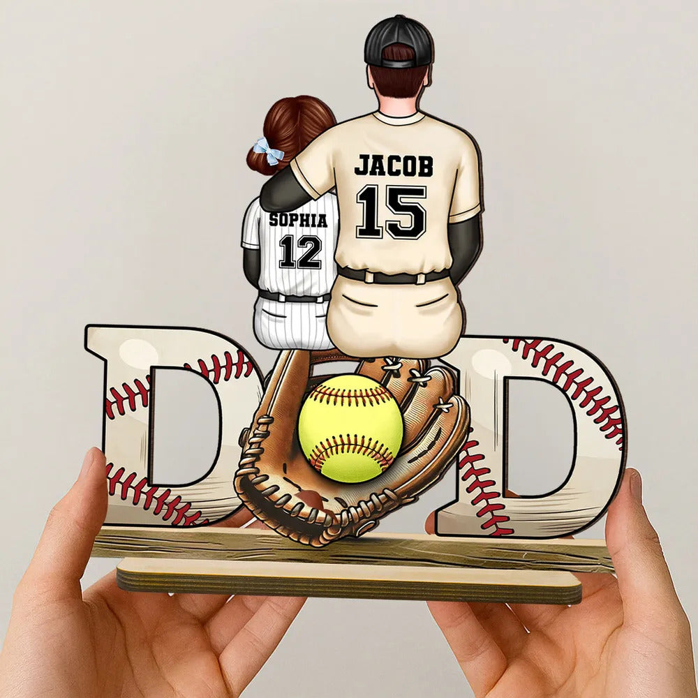 Baseball Softball Dad & Kids Glove Personalized Standing Wooden Plaque, Father's Day Gift for Dad, Gift for Husband