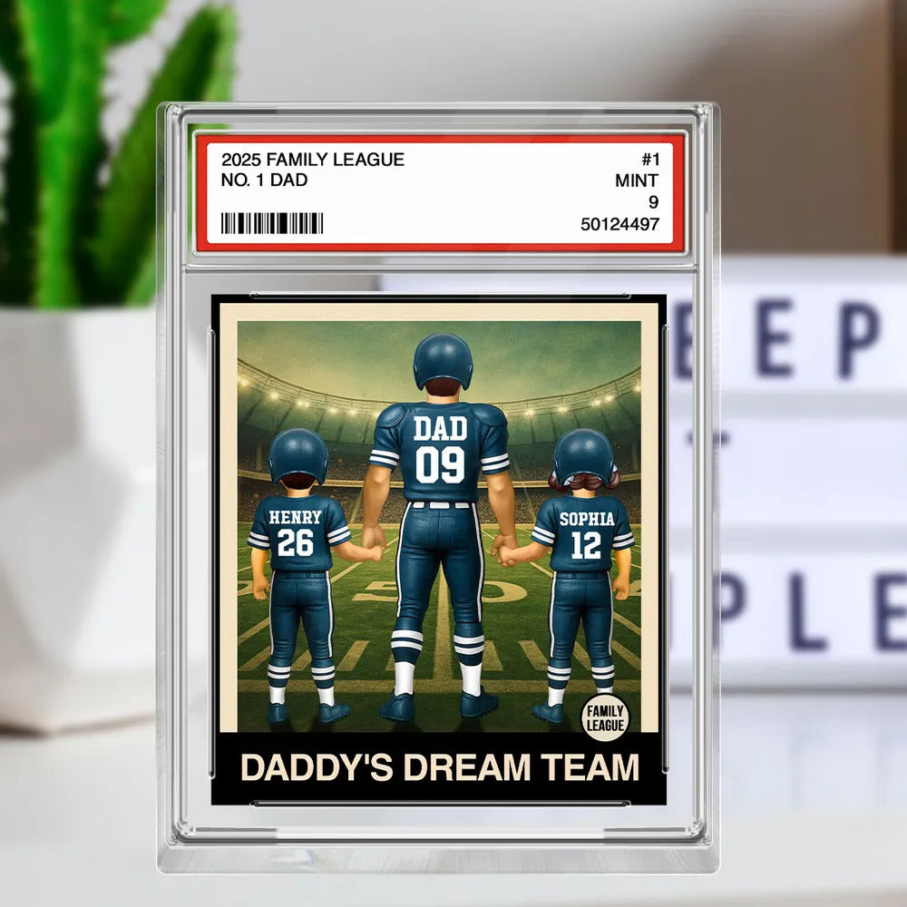 Football No. 1 Dad Man & Kids Trading Card Style Personalized Acrylic Block Plaque