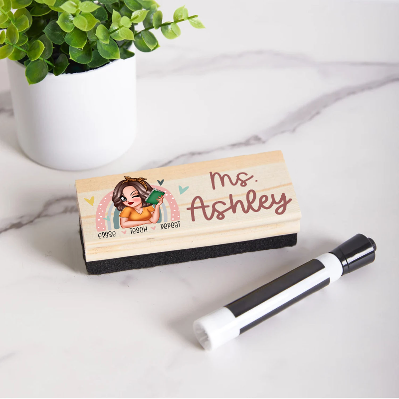 Personalized Erase, Teach, Repeat Whiteboard Eraser, End Of The School Year Gift For Teachers, Teacher Appreciation Gift