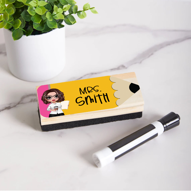 Personalized Doll Teacher Pencil Whiteboard Eraser, End Of The School Year Gift For Teachers, Teacher Appreciation Gift
