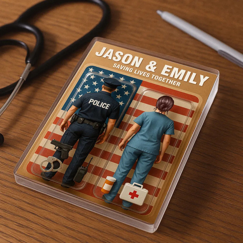 You & Me We Got This Police & Nurse Couple Toy Box Figures Style Personalized Acrylic Block Plaque