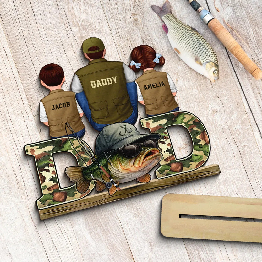 Fishing Dad And Kids Personalized Wooden Plaque, Father’s Day gift for Dad, for Husband