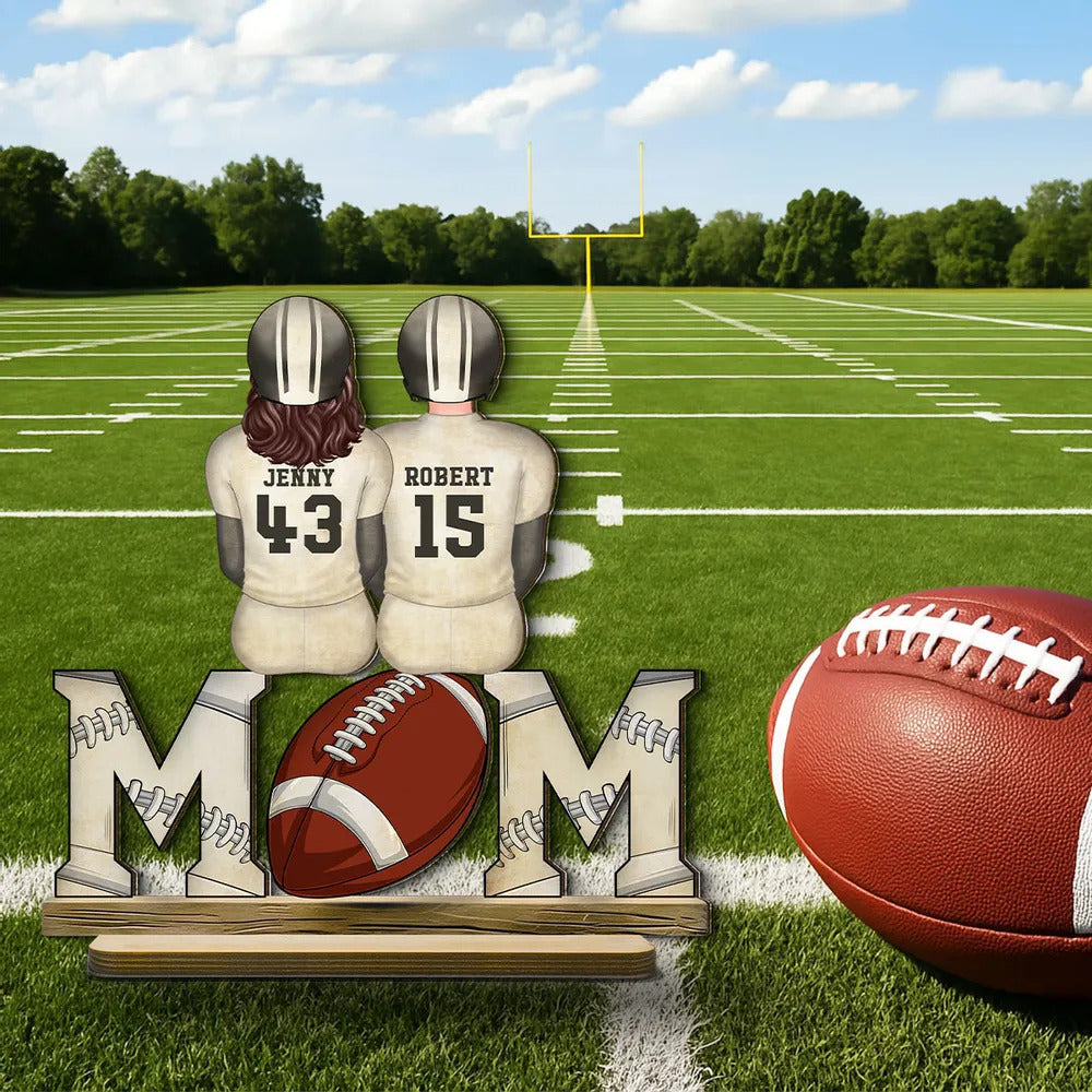 Football Mom And Kids Personalized Standing Wooden Plaque, Mother's Day gift