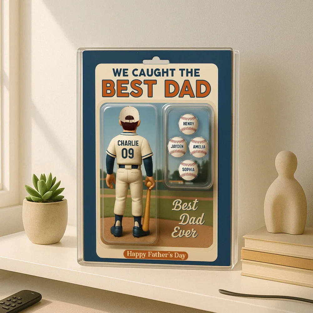 We Caught The Best Dad Grandpa Cartoon Baseball Lover Toy Box Figure Style Personalized Acrylic Block Plaque
