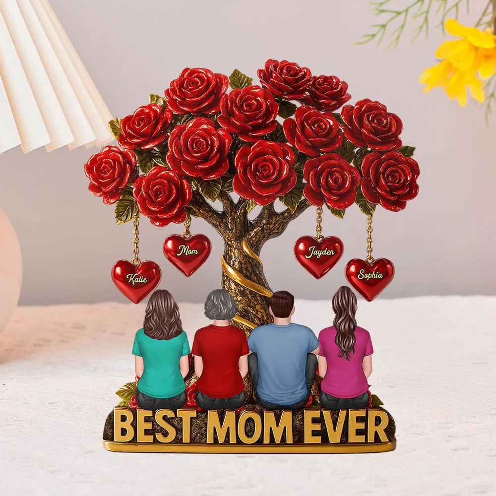 Mom & Children Under Beautiful Rose Tree Personalized Acrylic Block Plaque