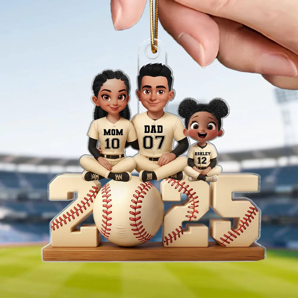 Baseball Family Sitting 2025 Personalized Acrylic Ornament, Christmas Gift for Husband, Wife, Kids