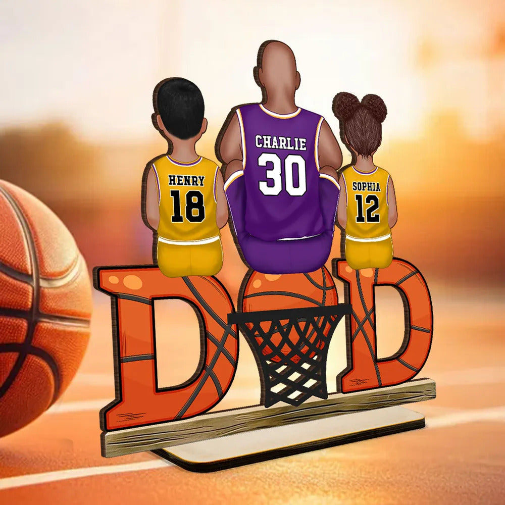 Basketball Dad & Kids Personalized Standing Wooden Plaque, Father’s Day, Gift for Dads