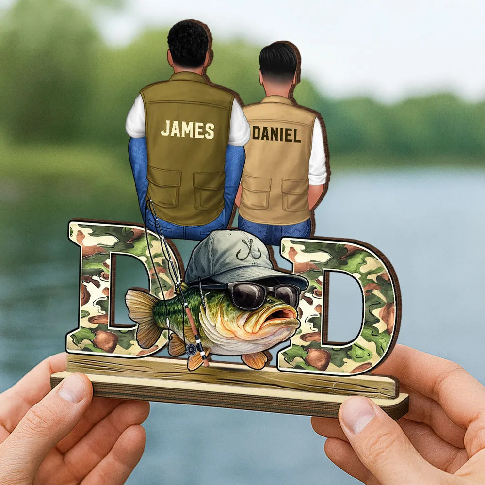 Fishing Dad And Kids Personalized Wooden Plaque, Father’s Day gift for Dad, for Husband