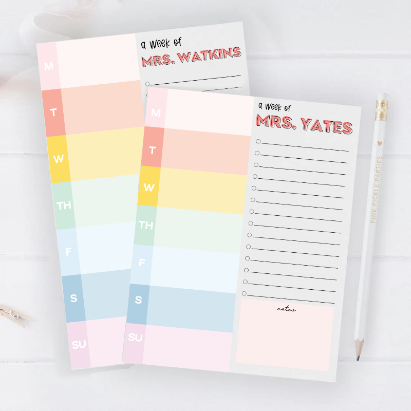 Personalized Teacher Colorful Scallop Weekly Planner Notepad , To-Do List Organizer, End Of School Year Gift For Teacher, Cute Teacher Appreciation Gift, Office Essential
