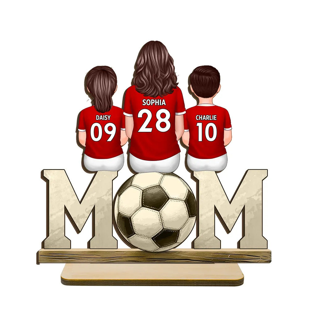 Soccer Mom And Kids Personalized Standing Wooden Plaque, Mother's Day gift