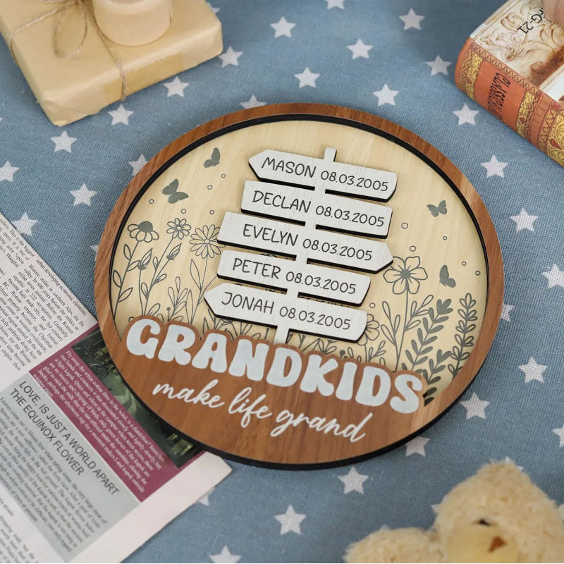 Personalized Grandkids In Butterfly Garden Names Wooden Sign, Garden Lovers Gift for Grandparents, Gift for Grandma Grandpa