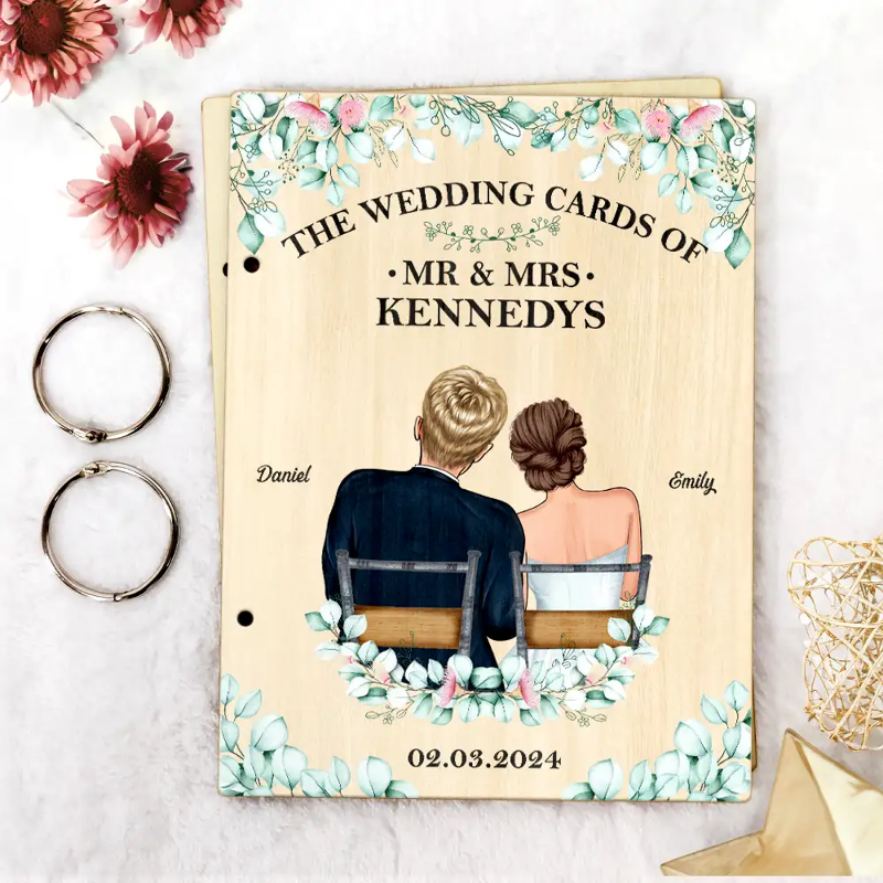 Personalized Floral Wedding Couple Card Keeper, Keepsake Card Holder for Couples