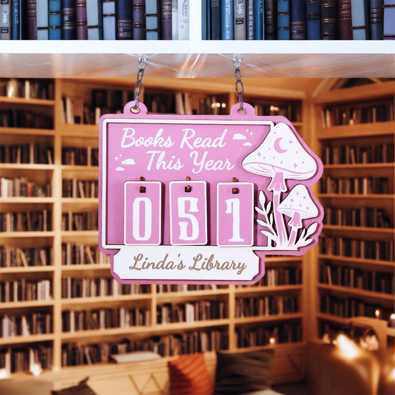 Personalized Mushroom Books Read Tracker Hanging Sign, Bookish Decor, Bookish Gift, Gift for Readers, Book Lovers Gift