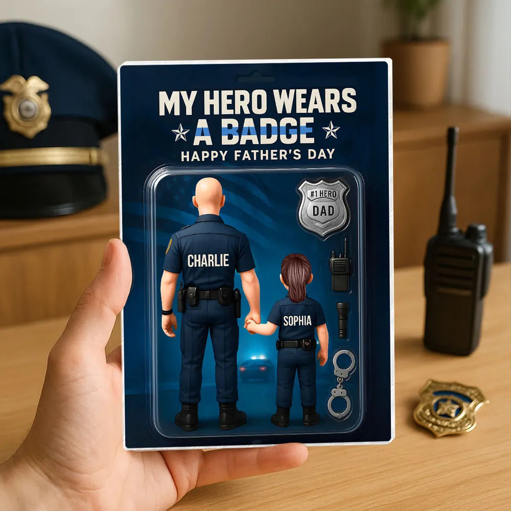 My Hero Wears A Badge Police Dad, Custom Figure Personalized Acrylic Block Plaque, Father's Day Gift for Dad, Gift for Husband