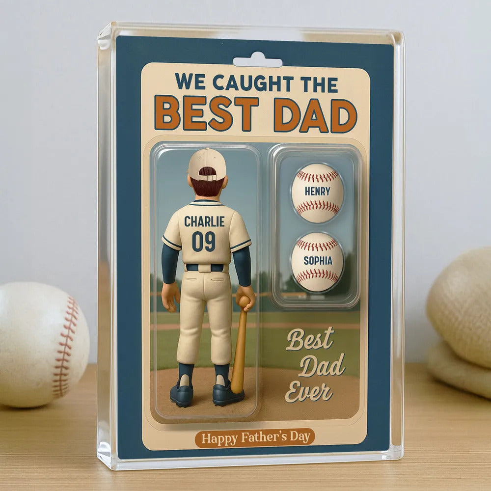 We Caught The Best Dad Grandpa Cartoon Baseball Lover Toy Box Figure Style Personalized Acrylic Block Plaque