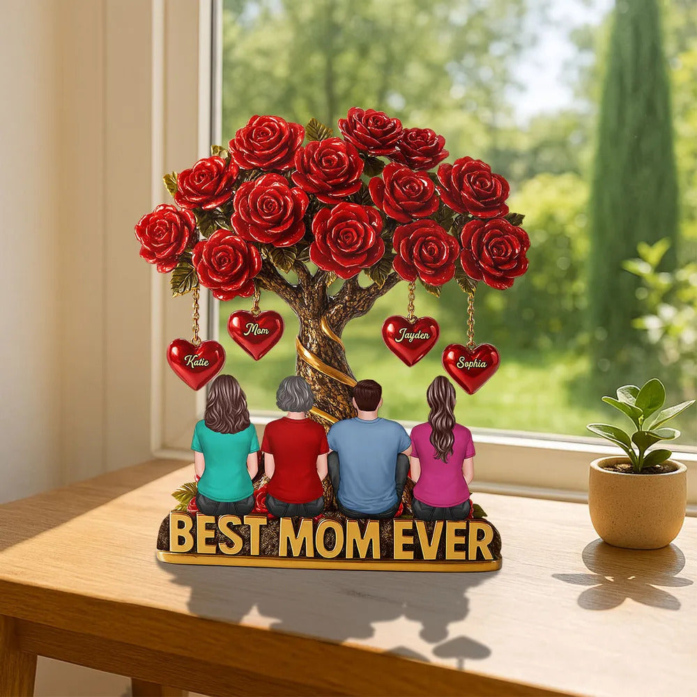 Mom & Children Under Beautiful Rose Tree Personalized Acrylic Block Plaque