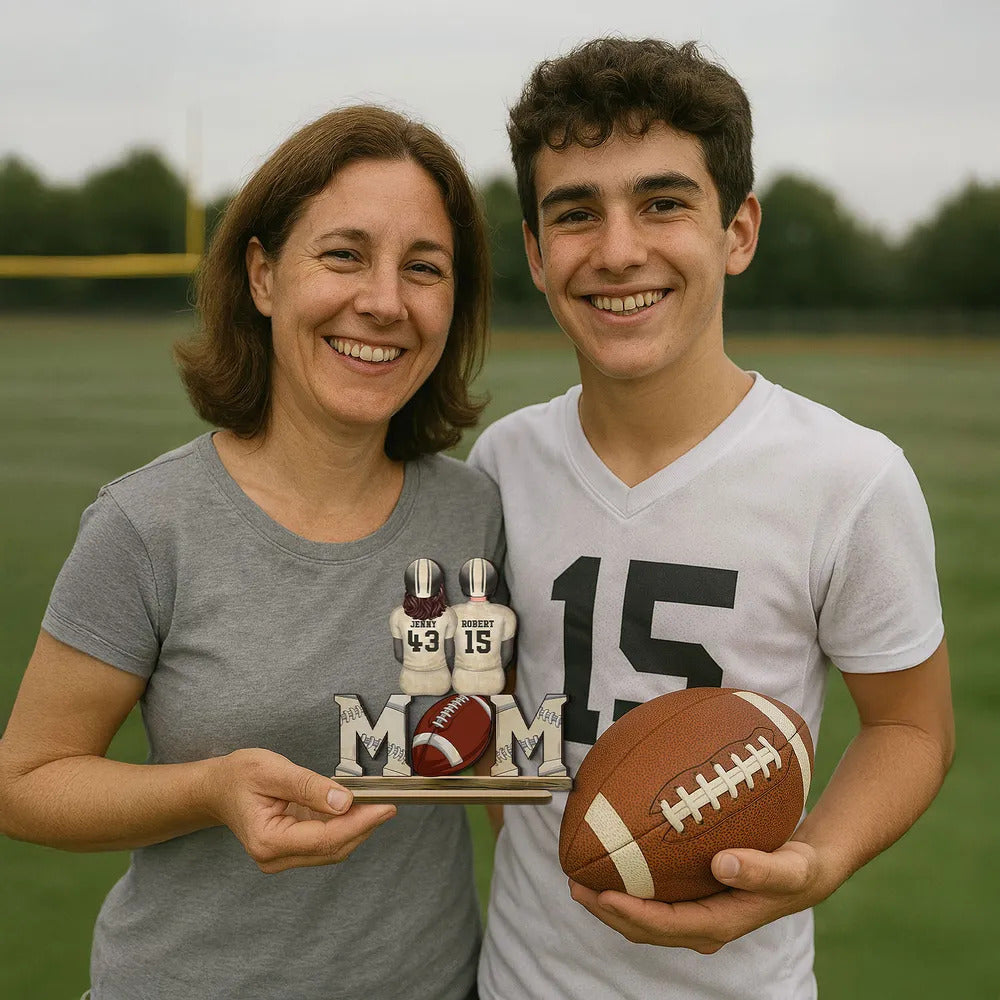 Football Mom And Kids Personalized Standing Wooden Plaque, Mother's Day gift