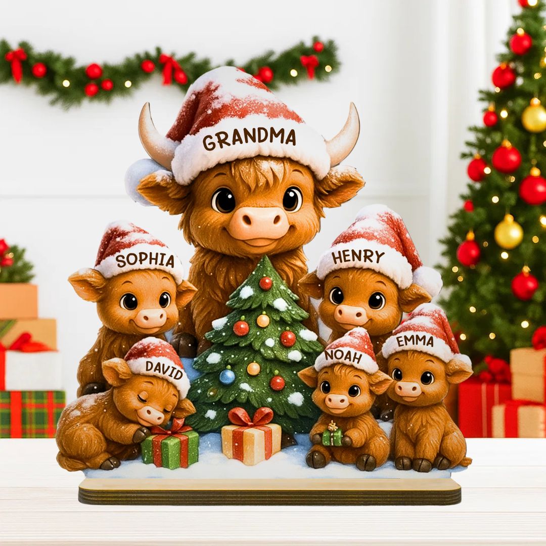 Grandma's Herd Cow Family Standing Wooden Plaque, Personalized Christmas Standing Wooden Plaque