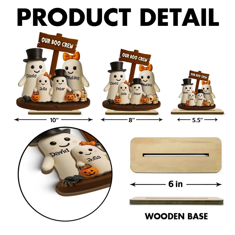 Our Boo Crew Halloween Family 3D Effect Personalized Standing Wooden Plaque