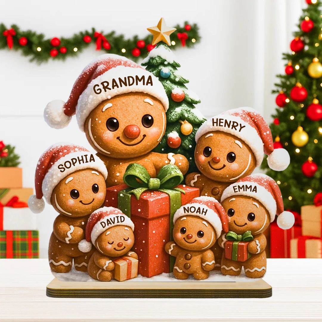 Gingerbread Family Standing Wooden Plaque, Personalized Christmas Standing Wooden Plaque