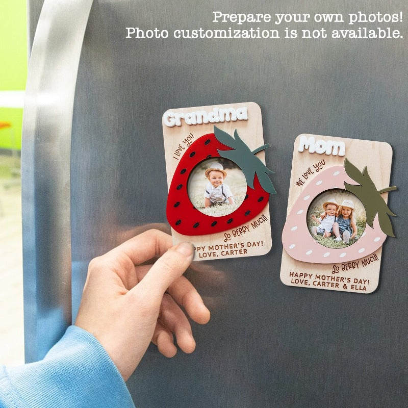Personalized Strawberry Fridge Photo Magnet, Mother's Day Photo Gift
