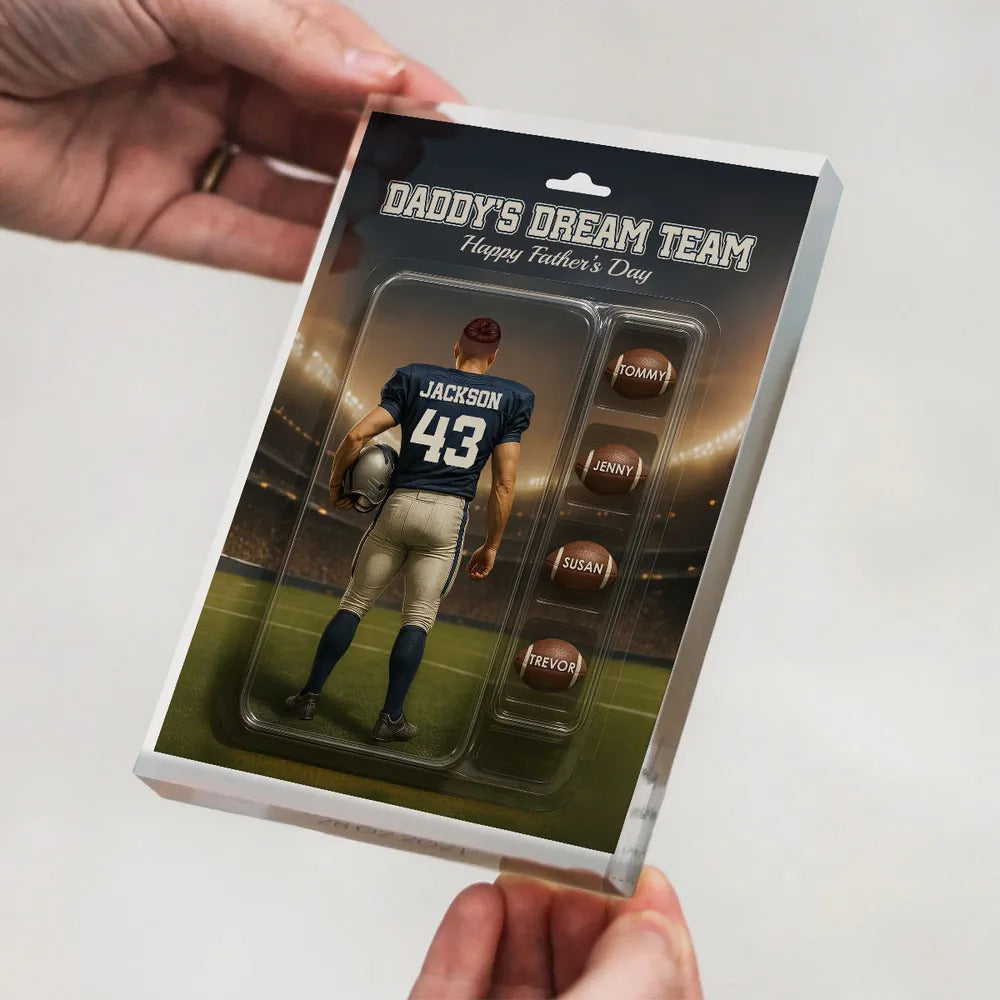Custom Figure Football Dad With Kids' Names Personalized Acrylic Block Plaque, Perfect 2025 Father's Day Gift For Him, For Dad, For Football Lover