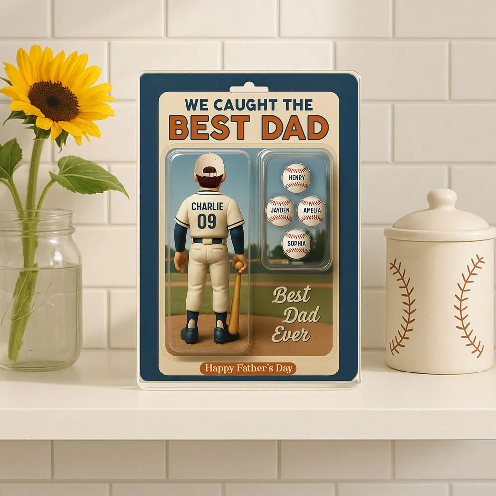 We Caught The Best Dad Grandpa Cartoon Baseball Lover Toy Box Figure Style Personalized Acrylic Block Plaque
