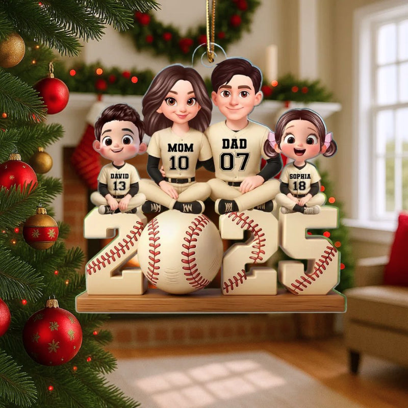 Baseball Family Sitting 2025 Personalized Acrylic Ornament, Christmas Gift for Husband, Wife, Kids