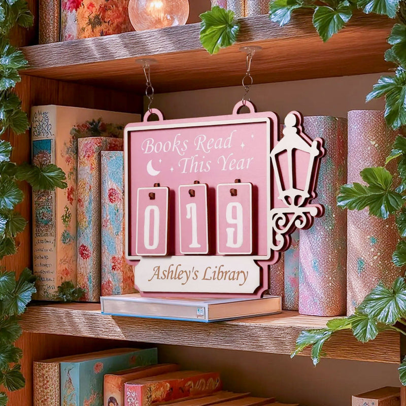 Personalized Street Lamp Books Read Tracker Hanging Sign, Bookish Decor, Bookish Gift, Gift for Readers, Book Lovers Gift