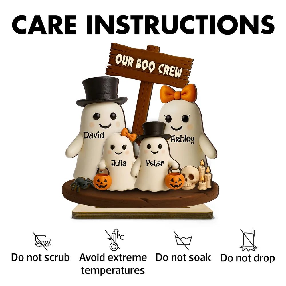 Our Boo Crew Halloween Family 3D Effect Personalized Standing Wooden Plaque