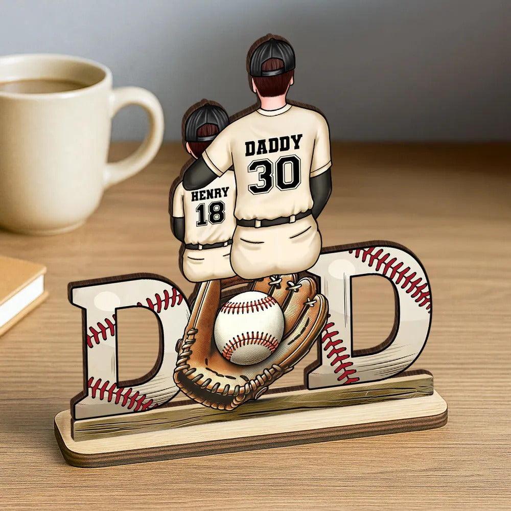 Baseball Softball Dad & Kids Glove Personalized Standing Wooden Plaque, Father's Day Gift for Dad, Gift for Husband