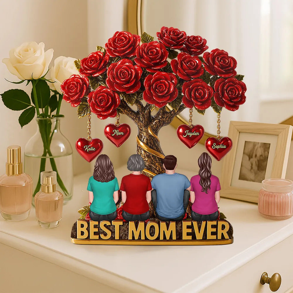 Mom & Children Under Beautiful Rose Tree Personalized Acrylic Block Plaque