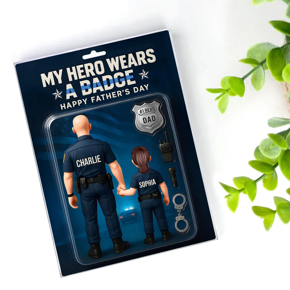 My Hero Wears A Badge Police Dad, Custom Figure Personalized Acrylic Block Plaque, Father's Day Gift for Dad, Gift for Husband