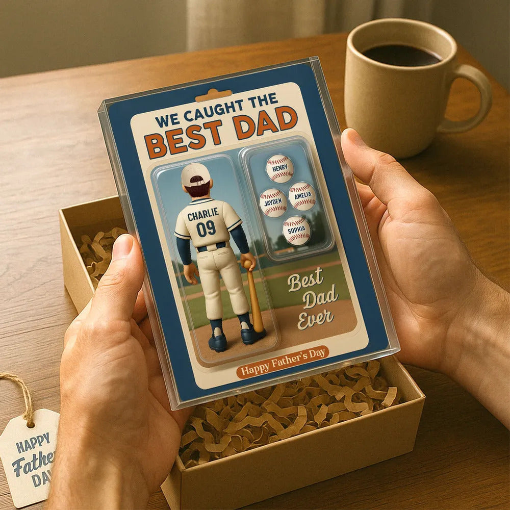 We Caught The Best Dad Grandpa Cartoon Baseball Lover Toy Box Figure Style Personalized Acrylic Block Plaque