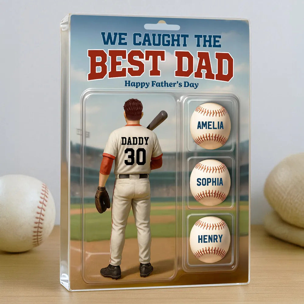 Custom Figure We Caught The Best Dad Baseball With Kids' Names Personalized Acrylic Block Plaque, Perfect Father's Day Gift For Him, For Dad, For Baseball Lover