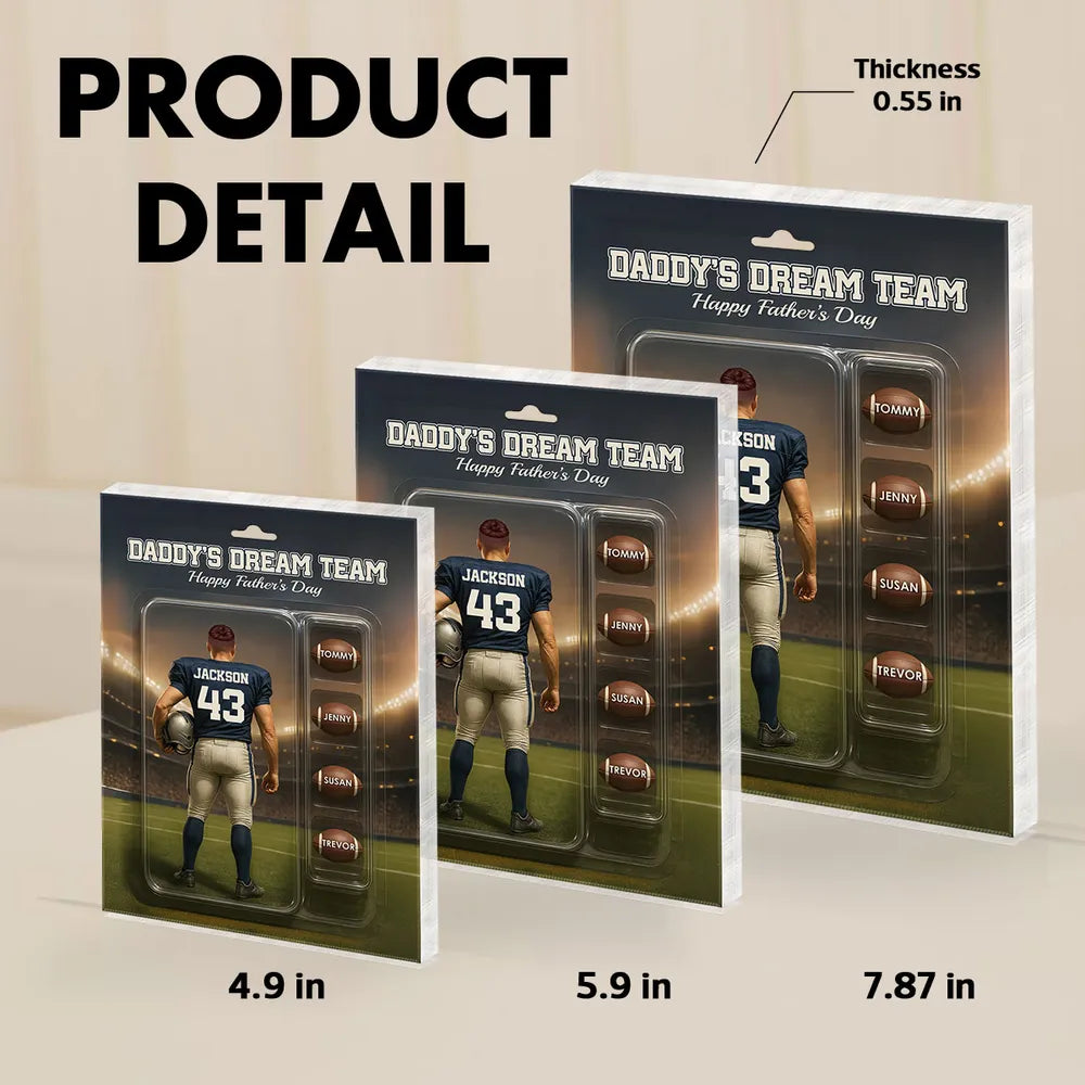 Custom Figure Football Dad With Kids' Names Personalized Acrylic Block Plaque, Perfect 2025 Father's Day Gift For Him, For Dad, For Football Lover