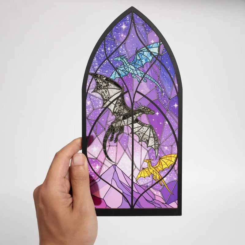 Fantasy Dragon Window Scene Plaque for Book Nook, Fantasy Book Lover & Reader Gift, Book Lover Gift, Bookshelf Decor