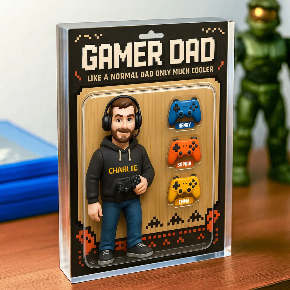 Gamer Dad Cooler Custom Action Figure Personalized Acrylic Block Plaque, Father's Day gift for Gamer Dad