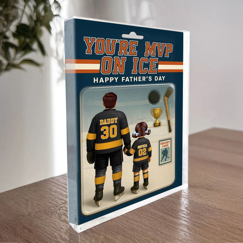 You're My MVP On Ice Hockey Dad Custom Action Figure Personalized Acrylic Block Plaque, Father's Day Gift for Dads, Gift for Husband